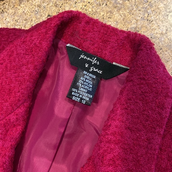 Jennifer & Grace Fuchsia Raspberry Pink Wool Blend Blazer 10 Lined - Picture 5 of 17